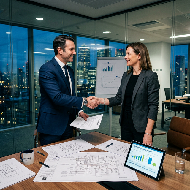 Electrical contractor reviewing contract with provisional sums